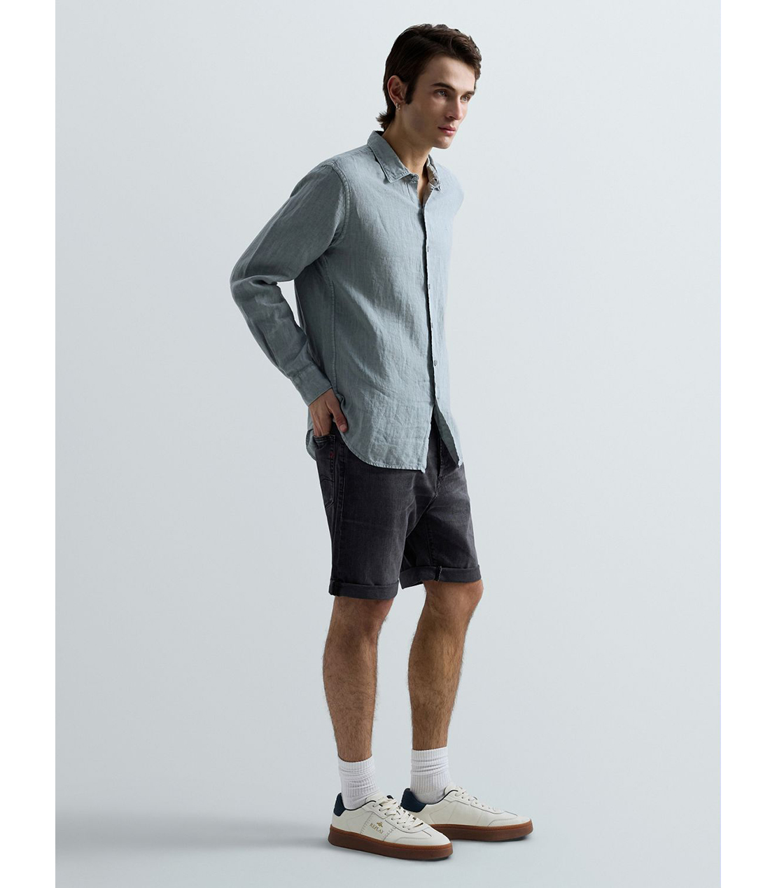 ガーメントダイリネンシャツ 詳細画像 グレイッシュブルー 4